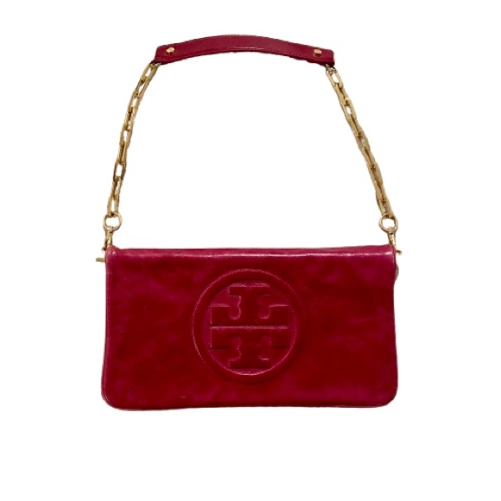 SOLD: Tori Burch Red Leather Shoulder Bag and Clutch Tory Logo Handbag Excellent